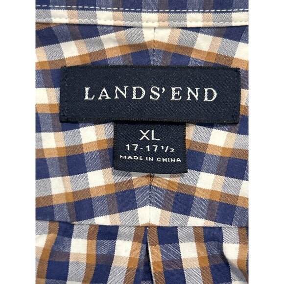 Lands' End Men's Button Front Long Sleeve Check Print Shirt Size 17-17 1/2 XL - Picture 4 of 5